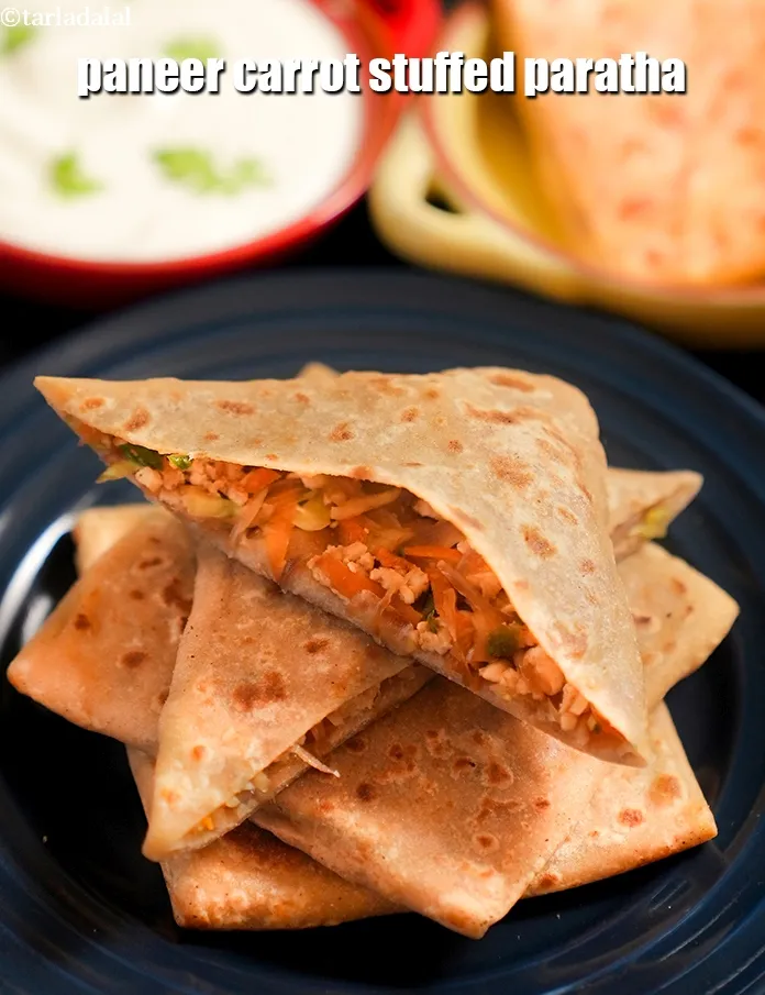 Step 45 – Serve <strong>paneer carrot and bean sprouts paratha&nbsp;| paneer carrot stuffed paratha | healthy cottage cheese …