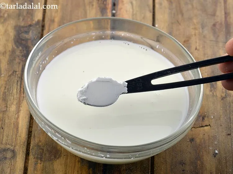 Step 18 – In another bowl, take the low fat milk and add the corn flour to it. …