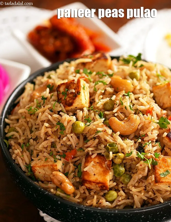 Step 40 – Serve <strong>matar paneer pulao</strong> hot with raita of your choice.