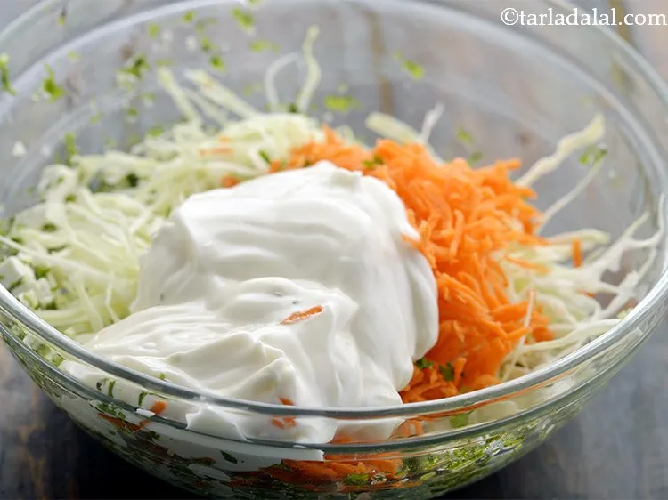 Step 37 – Add eggless mayonnaise and little salt to taste. Learn how to make<a href="https://www.tarladalal.com/Eggless-Mayonnaise--Easy-Homemade-Mayonnaise-Recipe-3254r"> homemade eggless …