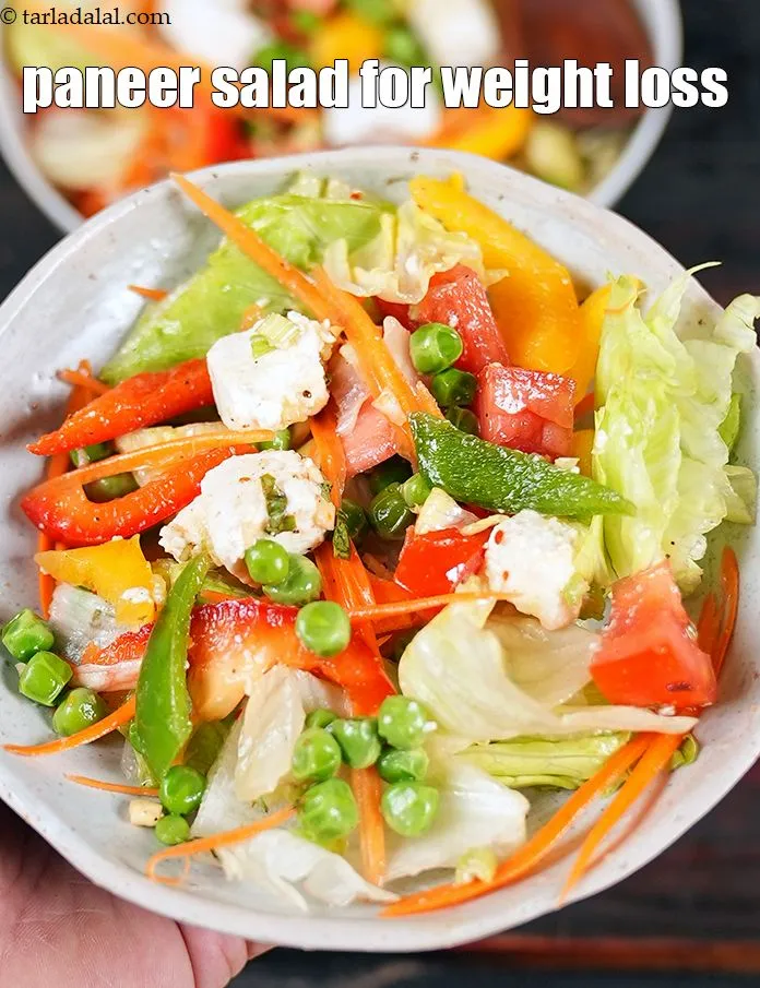 Step 22 – Serve <strong>paneer tomato lettuce salad recipe | paneer salad for weight loss | green peas, …