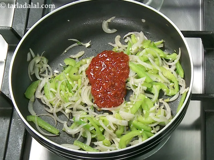 Step 7 – Add the schezwan sauce. Learn <a href="https://www.tarladalal.com/Schezwan-Sauce-Schezuan-Sauce-Chinese-Recipe-4190r" target="_blank">how to make spicy schezwan sauce</a> from scratch …