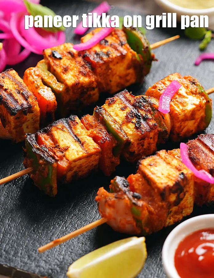 Step 26 – Serve<strong> paneer tikka</strong> hot with green chutney and pickled onions.