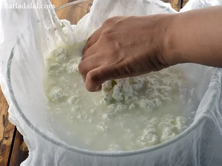 स्टेप 18 – या फिर आप एक कटोरी ताजे पानी में छेना के …