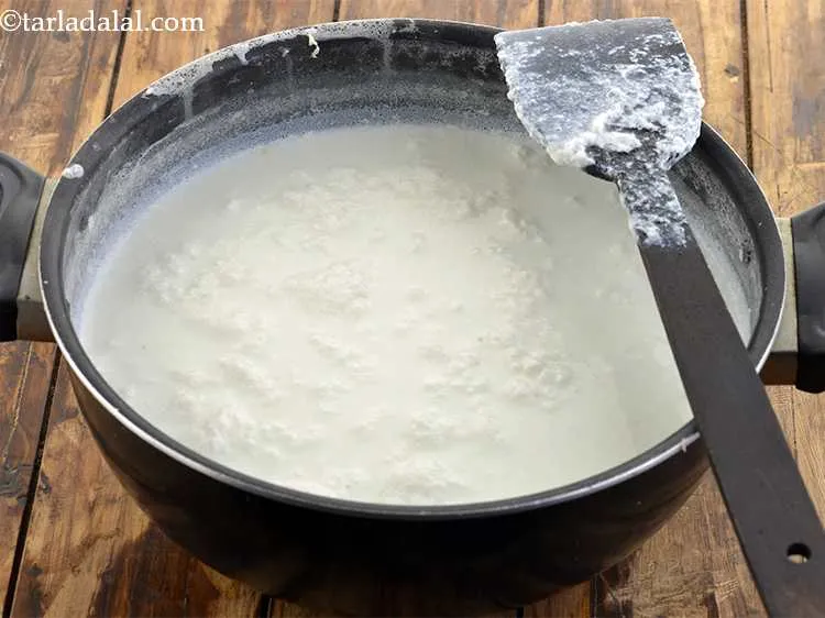 Step 13 – Stir the milk and check if the milk has curdled completely.