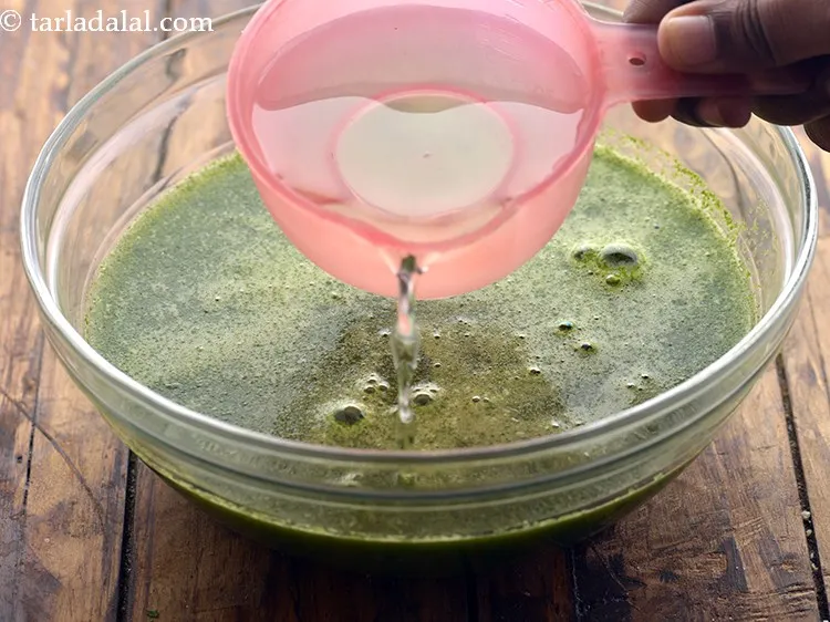 Step 14 – Transfer this mint paste to a deep bowl Add 3 cups of chilled water.