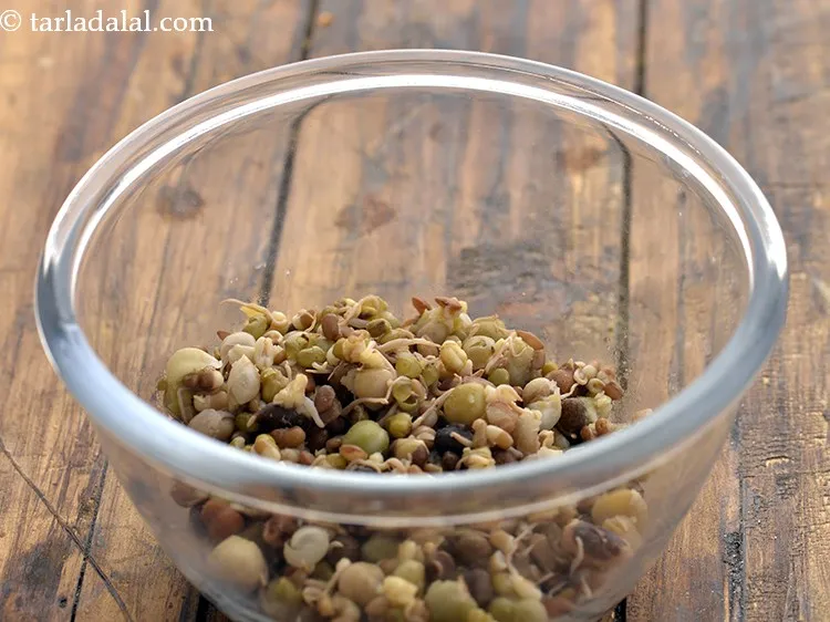 Step 20 – Transfer the parboiled mixed sprouts to a deep bowl.