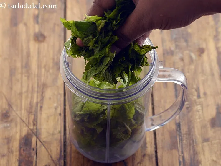 Step 3 – Wash the mint leaves and transfer them to a mixer jar.
