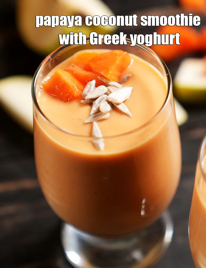 Step 11 – Serve <strong>papaya pear yoghurt smoothie | papaya coconut smoothie with Greek yoghurt | folic acid, …