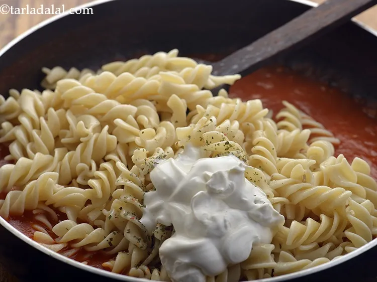 Step 30 – Add the fresh cream. This gives a creamy and rich flavour to the&nbsp;<strong>Pasta In Tomato …