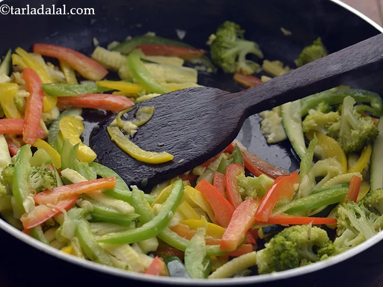 Step 28 – Saut&eacute; on a medium flame for 1 more minute. Since they have been blanched previously …