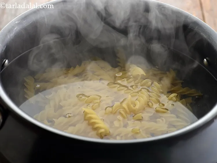 Step 8 – Add the pasta to the boiling water and stir once.&nbsp;Cook uncovered, stirring occasionally and gently …