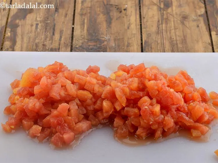 Step 10 – Remove the seeds and chop the tomatoes. We need 2 cups. Keep aside.