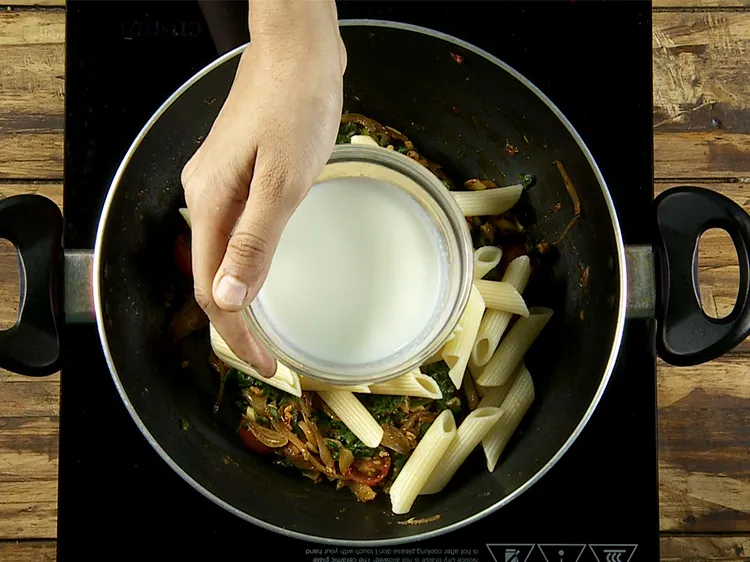 Step 11 – Also add milk at this stage. Since the dish doesn?t have a sauce per se, …