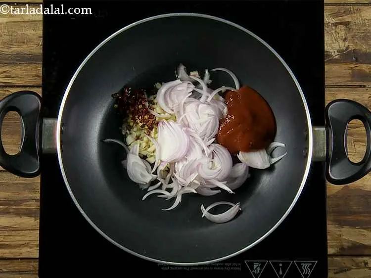 Step 5 – Now add the tomato pur?e. We have used store bought tomato puree which is concentrated …