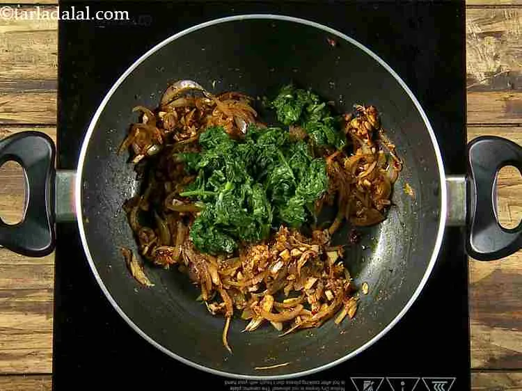 Step 8 – Add the blanched and chopped spinach. This gives a nice green color and a somewhat …
