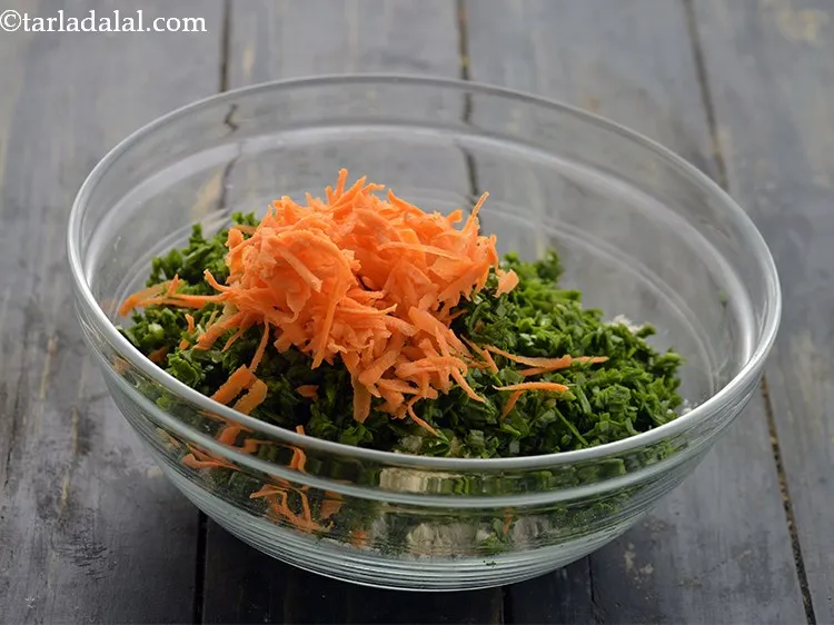 Step 10 – Add the freshly grated carrot. Make sure that all the veggies are either finely chopped …