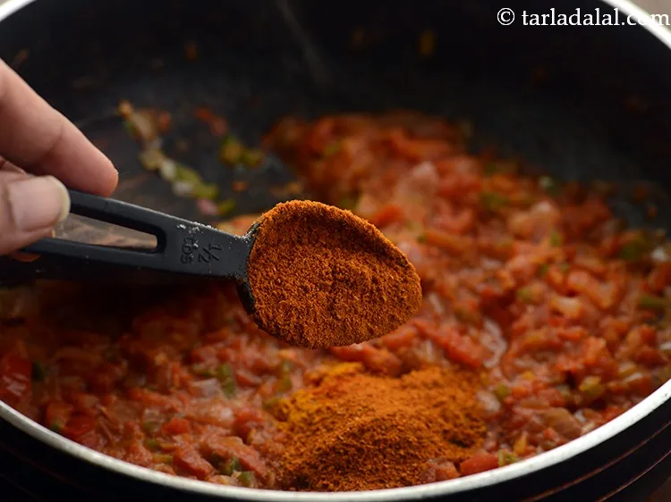 Step 13 – Add pav bhaji masala. My kitchen is always stocked with a jar of fresh homemade …