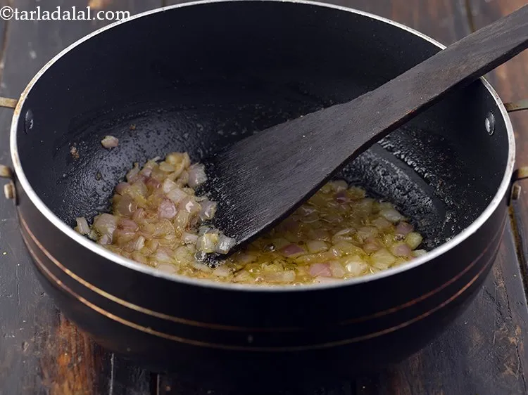 Step 7 – Saut&eacute; on a medium flame for 2 minutes or till they are translucent.