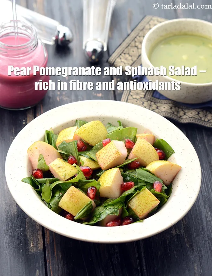 Step 25 – <strong>Pear Pomegranate and Spinach Salad &ndash; rich in fibre and antioxidants.&nbsp;</strong>
