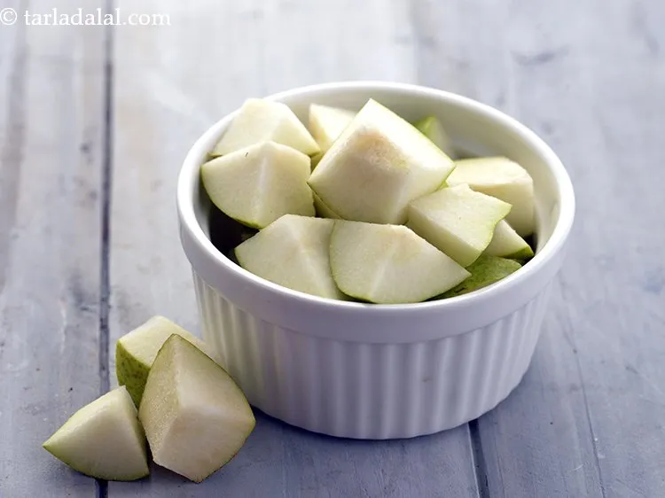 Step 3 – Next we need pear cubes. For that wash the pear with water. Start with an …
