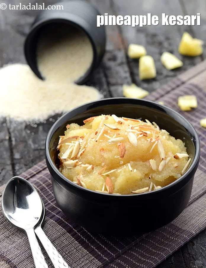 Step 16 – Serve warm&nbsp;<strong>pineapple sheera recipe | pineapple kesari | Indian style pineapple halwa | rava kesari.</strong>