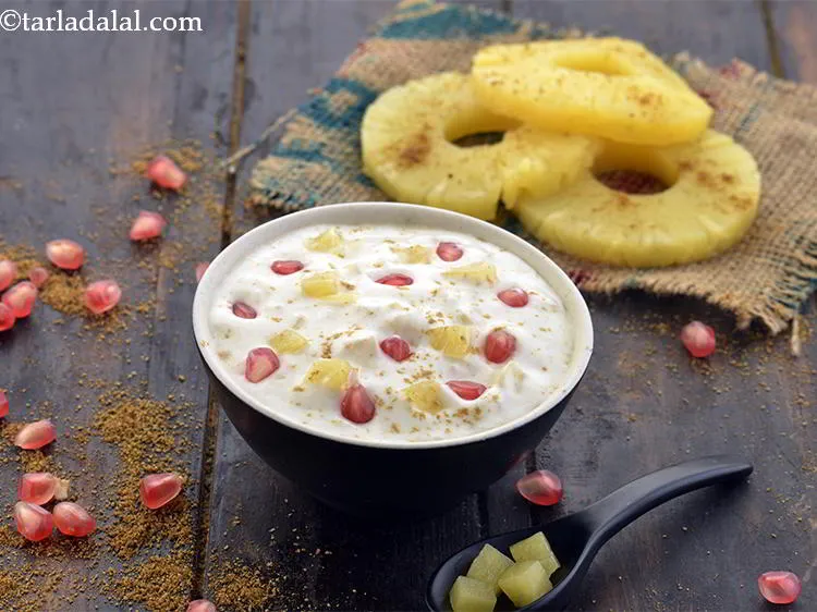 Step 11 – Serve the<strong> Pineapple Raita with Pomegranate </strong>chilled.
