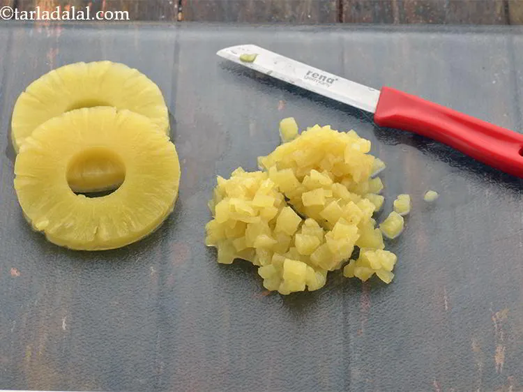 Step 3 – Chop up the canned pineapple finely.
