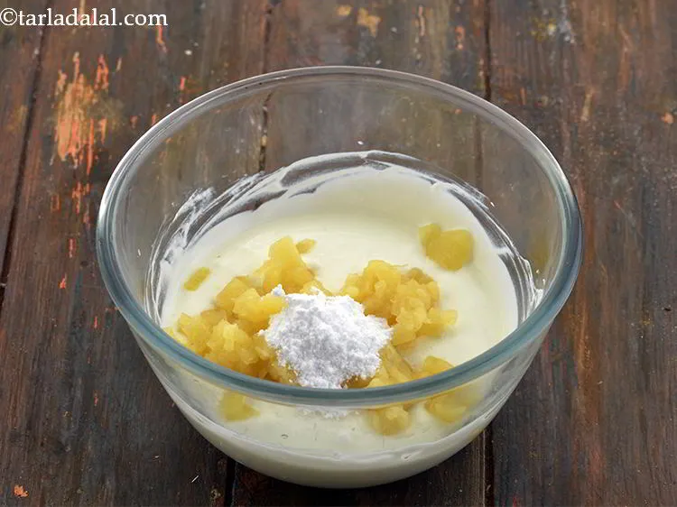 Step 5 – Add the powdered sugar for the desired mild sweetness in the<strong> Pineapple Raita.</strong>