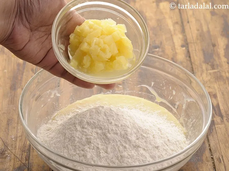 Step 13 – Add canned pineapple. If using fresh pineapple, in a large bowl mash the pineapple pieces …