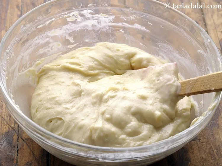 Step 16 – Fold gently to combine all the ingredients. The batter should be of dropping consistency.