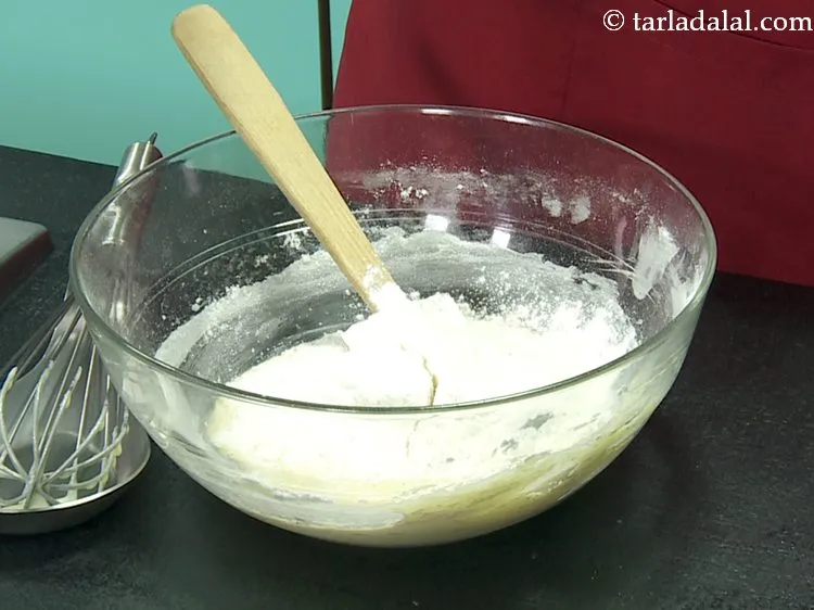 Step 16 – Add the sieved flour mixture gradually into this bowl.&nbsp;