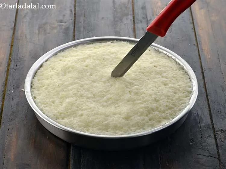 Step 20 – Insert a toothpick or a knife in the center of the dhokla to see if …