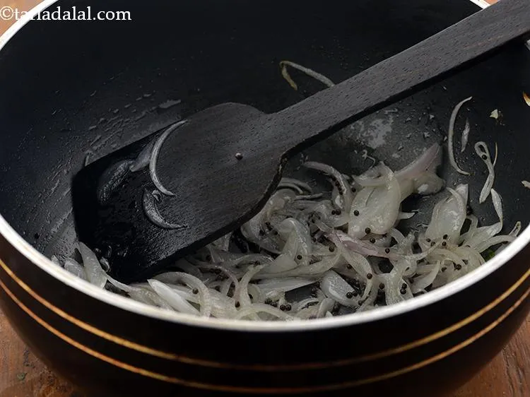 Step 9 – Saut&eacute; the onions on a medium flame for 2 minutes or till they are soft …
