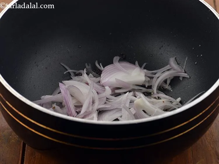 Step 8 – Add the onions. If you are making this dry potato bhaji on vrat then skip …