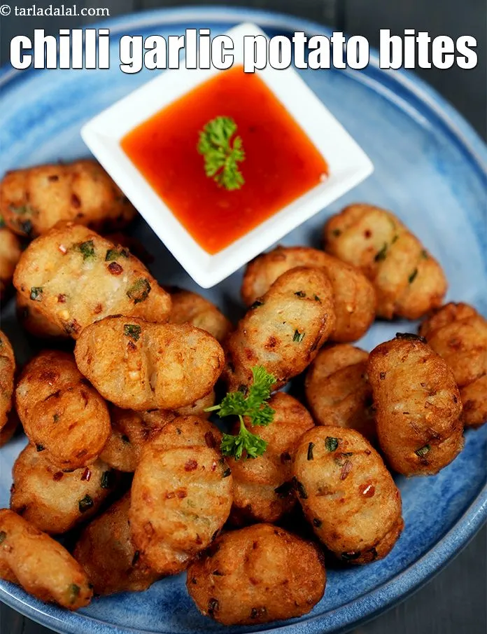 Step 20 – Serve <strong>crispy potato bites</strong> immediately with sweet chilli sauce.&nbsp;