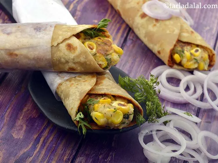 Step 31 – Serve<strong>aloo corn tikki roll recipe | Indian aloo corn frankie | potato and corn frankie</strong> …