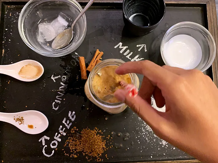 Step 6 – Pour in the hot coffee water mixture.