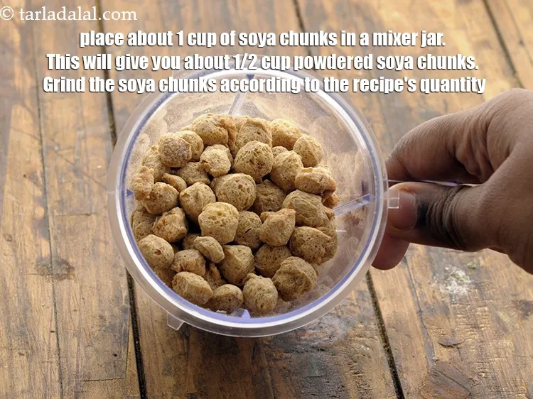 Step 4 – <meta charset="UTF-8" /> Place about <strong>1 1/2 cups</strong> of soya chunks in a mixer jar. …