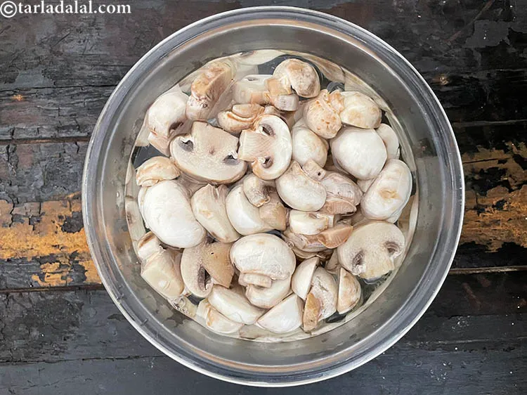 Step 20 – Place mushrooms in a bowl of water immediately. This will prevent &quot;carry over&quot; cooking.