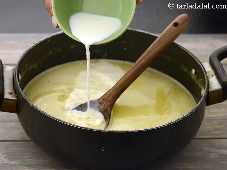 Step 29 – Add 1/4 cup&nbsp;<a href="https://www.tarladalal.com/glossary-milk-doodh-full-fat-milk-buffalo-milk-full-cream-milk-514i">milk</a>.