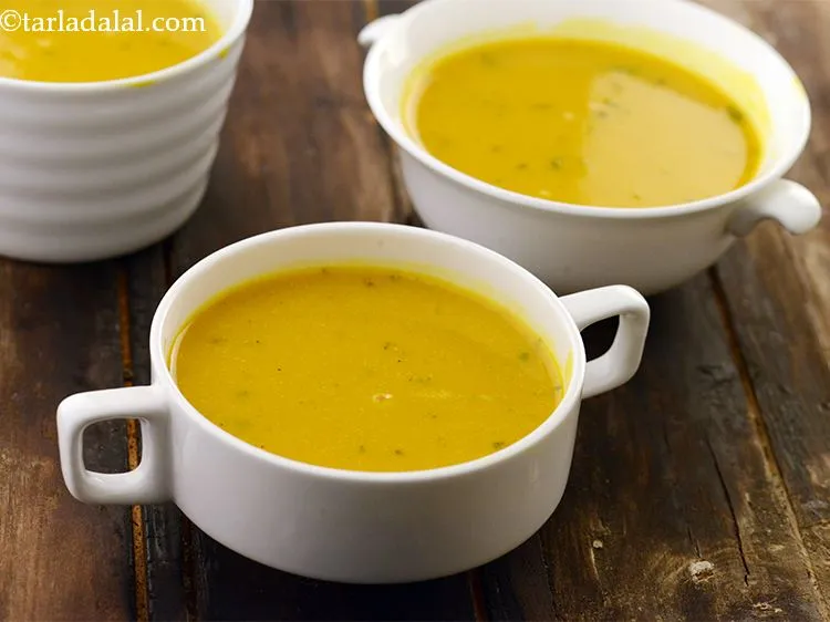 Step 15 – <div> Serve&nbsp;<strong>Pumpkin Soup (Low Calorie Pumpkin Soup)&nbsp;</strong>immediately with <a href="/Broken-Wheat-Salad-with-Chick-Peas-and-Roasted-Pepper-(-Soups-and-Salads-)-33997r">Broken Wheat Salad with Chick Peas …