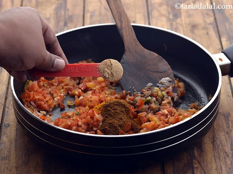 Step 15 – Add dried mango powder. Adjust the quantity as per your liking