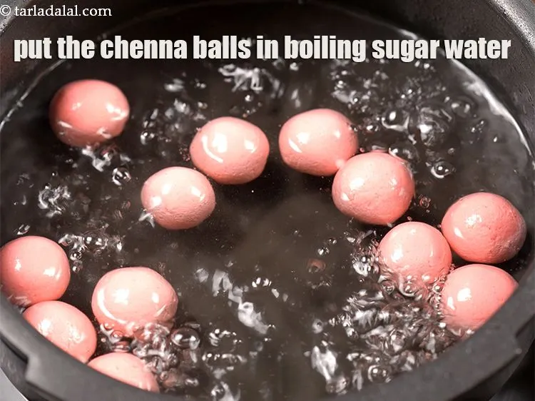 Step 18 – Put the chenna balls in boiling sugar water.