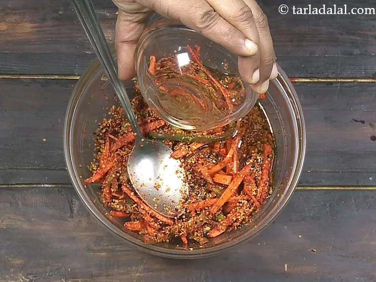 Step 12 – Add &frac14; cup of hot oil over it. You can heat the oil in a …