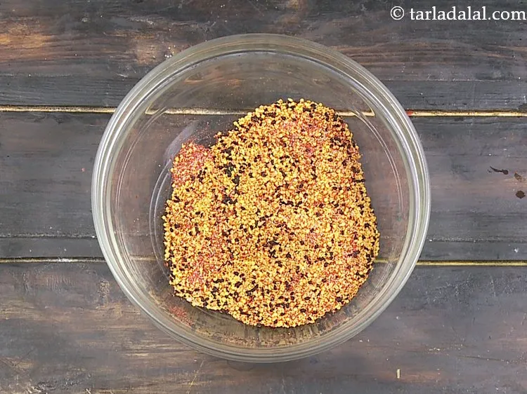 Step 8 – Mix well using a spoon. The masala for <strong>quick Indian pickle</strong> is ready.&nbsp;