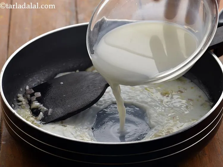 Step 8 – Add milk. Milk is one of the main component in the recipe.