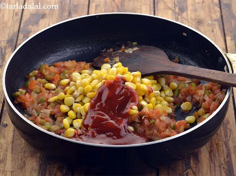 Step 20 – Add the tomato ketchup. You can also add chilli sauce if you wish to add …