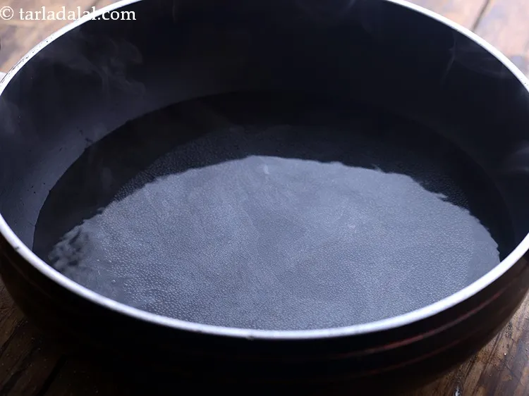Step 6 – Heat 1 cup of water in a deep non-stick pan. The water should boil completely.