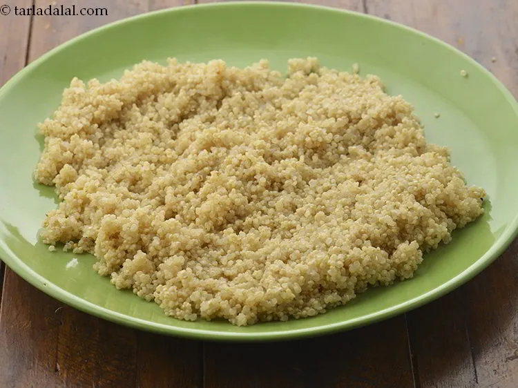 Step 9 – Once the quinoa is cooked, transfer it onto a plate.